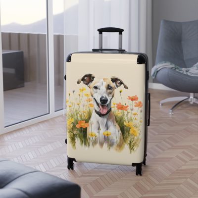 Elegant Whippet suitcase, a durable and graceful travel companion. Crafted with Whippet designs, it's perfect for enthusiasts on the go.