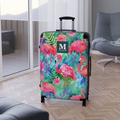 Custom Flamingo Suitcase - A personalized travel companion featuring vibrant flamingo design, adding a touch of uniqueness to your journeys.