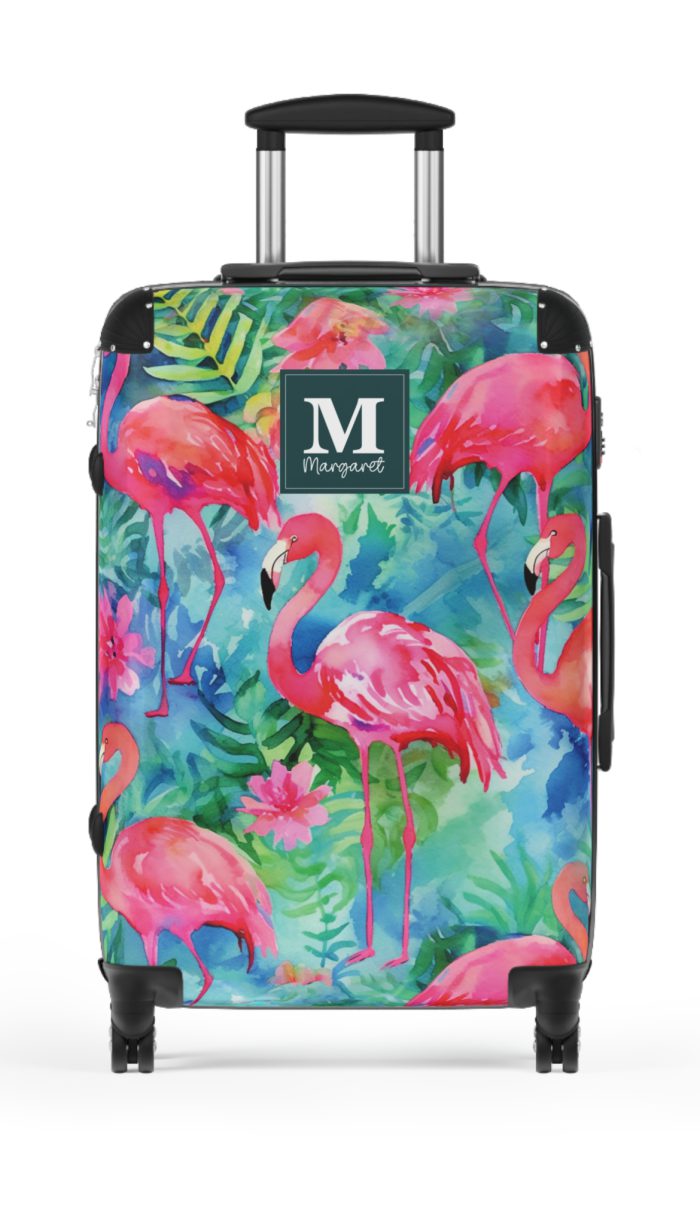 Custom Flamingo Suitcase - A personalized travel companion featuring vibrant flamingo design, adding a touch of uniqueness to your journeys.