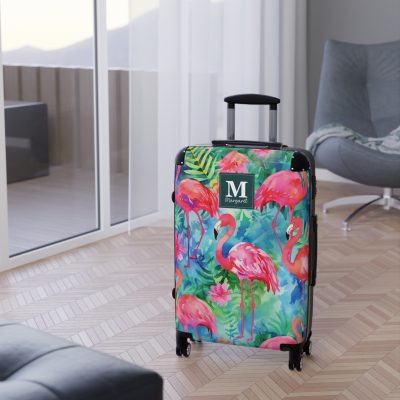 Custom Flamingo Suitcase - A personalized travel companion featuring vibrant flamingo design, adding a touch of uniqueness to your journeys.