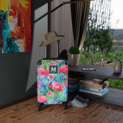 Custom Flamingo Suitcase - A personalized travel companion featuring vibrant flamingo design, adding a touch of uniqueness to your journeys.