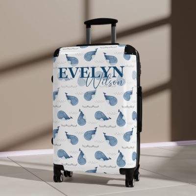 Whale Custom Suitcase - A personalized travel companion featuring charming whale designs.