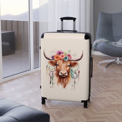 Highland Cow Suitcase - A stylish luggage featuring a charming cow design, perfect for travelers who want to bring a touch of whimsy to their journeys.