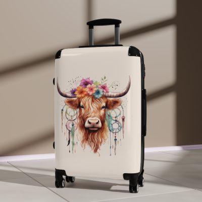 Highland Cow Suitcase - A stylish luggage featuring a charming cow design, perfect for travelers who want to bring a touch of whimsy to their journeys.