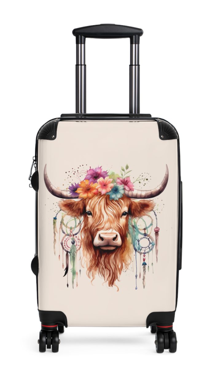 Highland Cow Suitcase - A stylish luggage featuring a charming cow design, perfect for travelers who want to bring a touch of whimsy to their journeys.