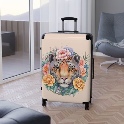 Floral Tiger Suitcase - A stylish fusion of wild tiger motifs and delicate floral patterns for the nature-inspired traveler.