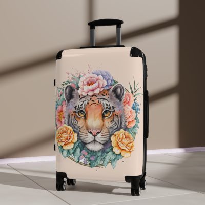 Floral Tiger Suitcase - A stylish fusion of wild tiger motifs and delicate floral patterns for the nature-inspired traveler.