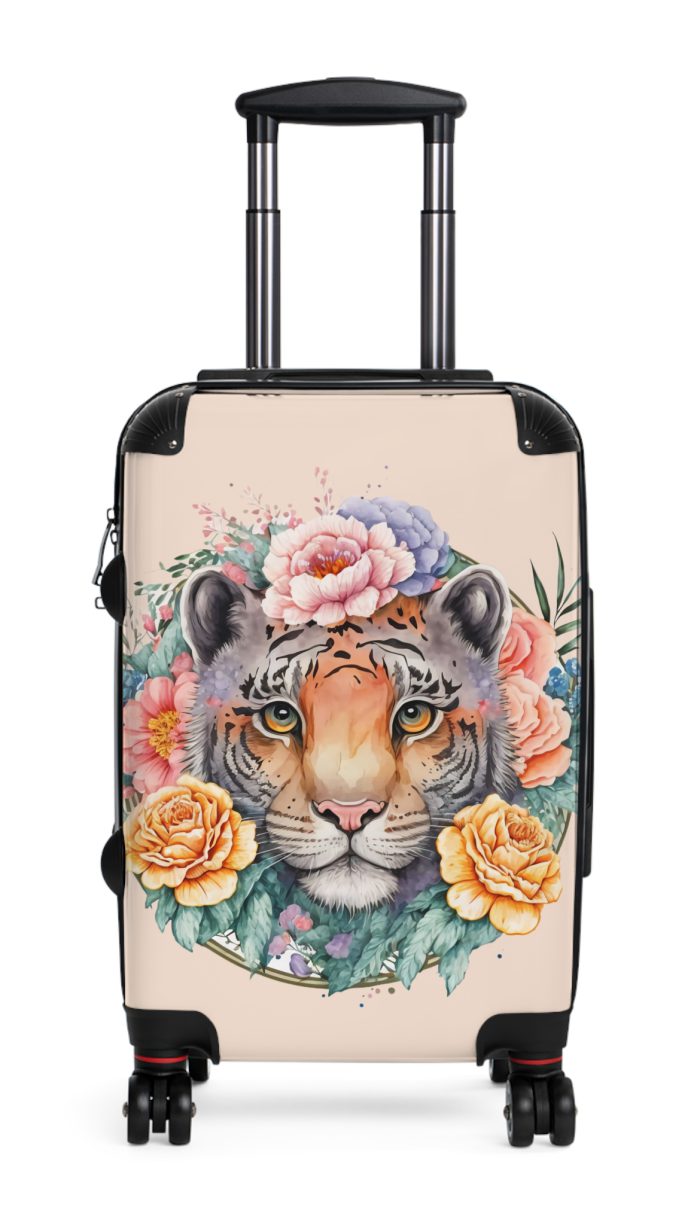 Floral Tiger Suitcase - A stylish fusion of wild tiger motifs and delicate floral patterns for the nature-inspired traveler.