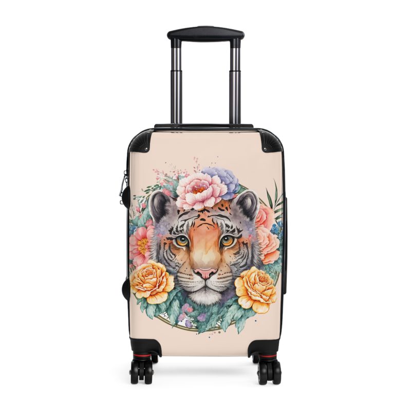 Floral Tiger Suitcase - A stylish fusion of wild tiger motifs and delicate floral patterns for the nature-inspired traveler.