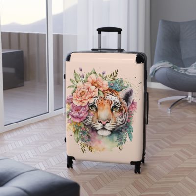 Floral Tiger Suitcase - A stylish fusion of wild tiger motifs and delicate floral patterns for the nature-inspired traveler.