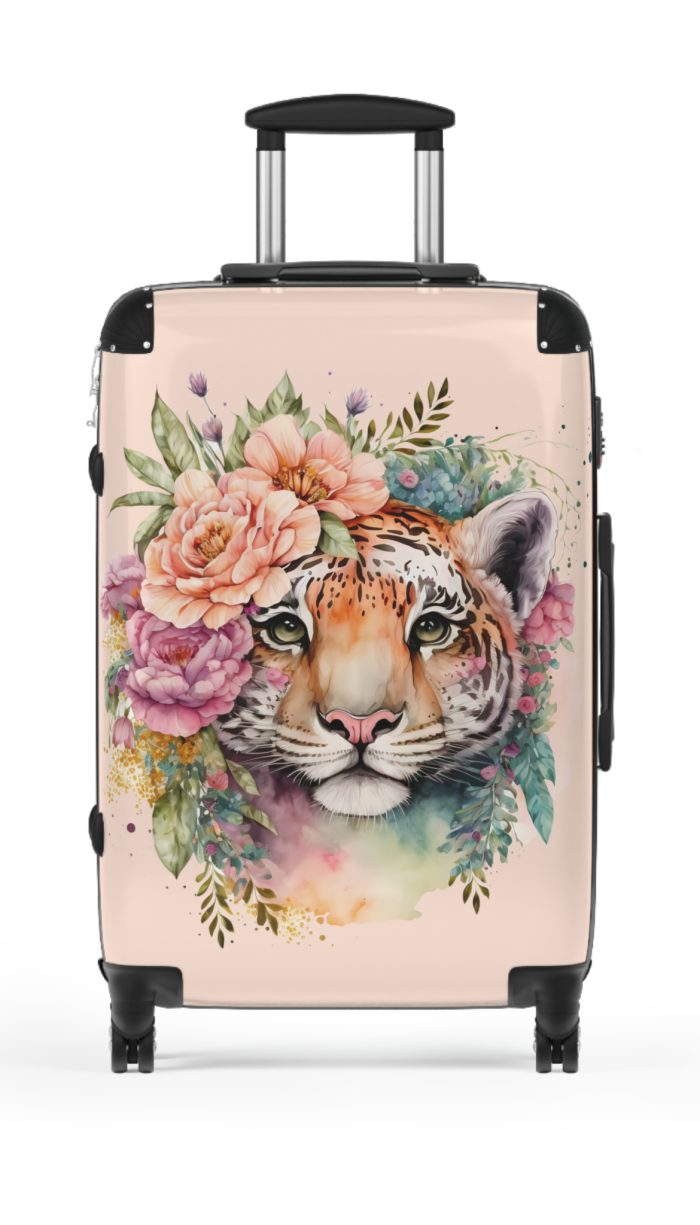 Floral Tiger Suitcase - A stylish fusion of wild tiger motifs and delicate floral patterns for the nature-inspired traveler.