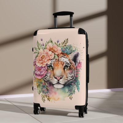 Floral Tiger Suitcase - A stylish fusion of wild tiger motifs and delicate floral patterns for the nature-inspired traveler.