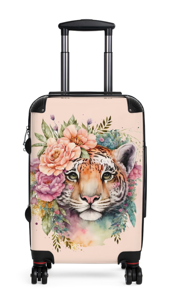 Floral Tiger Suitcase - A stylish fusion of wild tiger motifs and delicate floral patterns for the nature-inspired traveler.