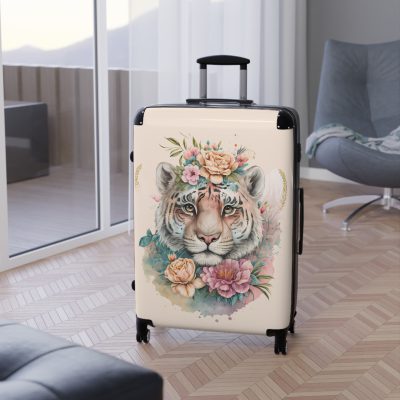 Floral Tiger Suitcase - A stylish fusion of wild tiger motifs and delicate floral patterns for the nature-inspired traveler.