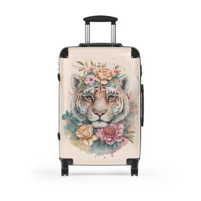 Floral Tiger Suitcase - A stylish fusion of wild tiger motifs and delicate floral patterns for the nature-inspired traveler.