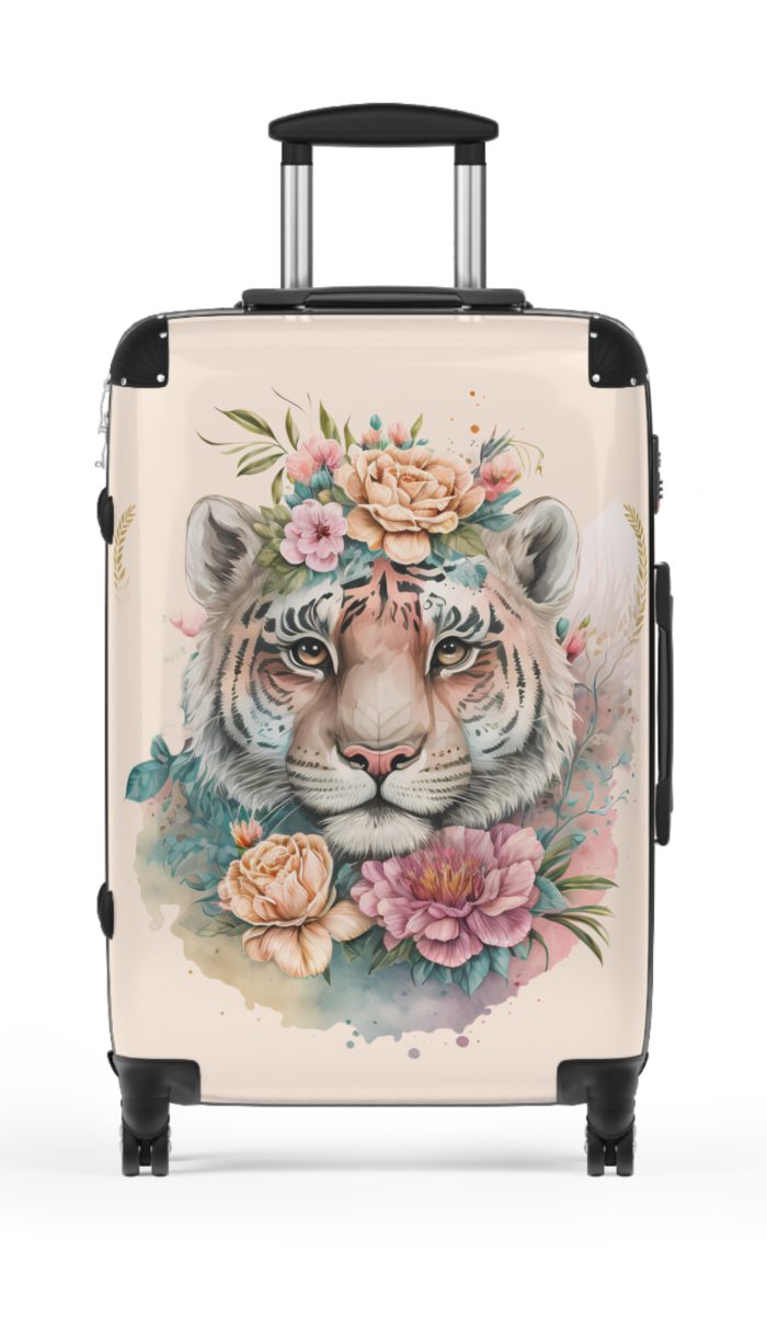 Floral Tiger Suitcase - A stylish fusion of wild tiger motifs and delicate floral patterns for the nature-inspired traveler.