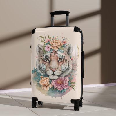 Floral Tiger Suitcase - A stylish fusion of wild tiger motifs and delicate floral patterns for the nature-inspired traveler.