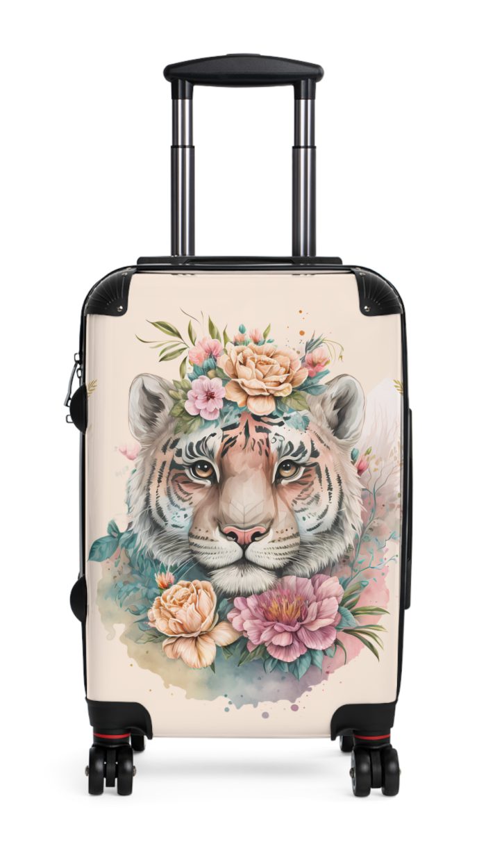 Floral Tiger Suitcase - A stylish fusion of wild tiger motifs and delicate floral patterns for the nature-inspired traveler.