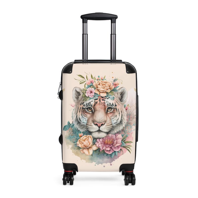 Floral Tiger Suitcase - A stylish fusion of wild tiger motifs and delicate floral patterns for the nature-inspired traveler.