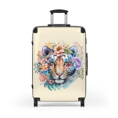 Floral Tiger Suitcase - A stylish fusion of wild tiger motifs and delicate floral patterns for the nature-inspired traveler.