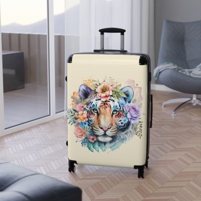 Floral Tiger Suitcase - A stylish fusion of wild tiger motifs and delicate floral patterns for the nature-inspired traveler.