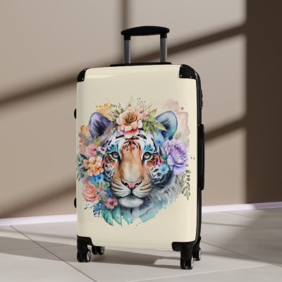 Floral Tiger Suitcase - A stylish fusion of wild tiger motifs and delicate floral patterns for the nature-inspired traveler.