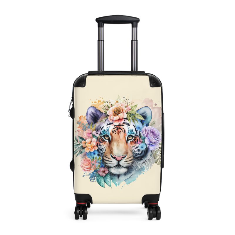 Floral Tiger Suitcase - A stylish fusion of wild tiger motifs and delicate floral patterns for the nature-inspired traveler.