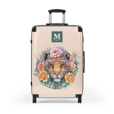 Custom Floral Tiger Suitcase - A bespoke blend of wild tiger motifs and personalized florals for the traveler with a unique style.