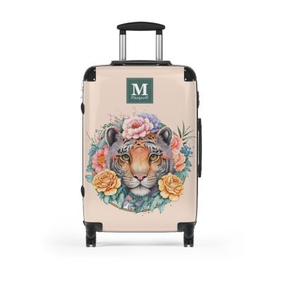 Custom Floral Tiger Suitcase - A bespoke blend of wild tiger motifs and personalized florals for the traveler with a unique style.