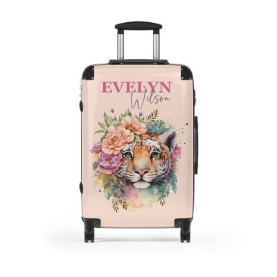 Custom Floral Tiger Suitcase - A bespoke blend of wild tiger motifs and personalized florals for the traveler with a unique style.