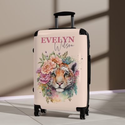 Custom Floral Tiger Suitcase - A bespoke blend of wild tiger motifs and personalized florals for the traveler with a unique style.