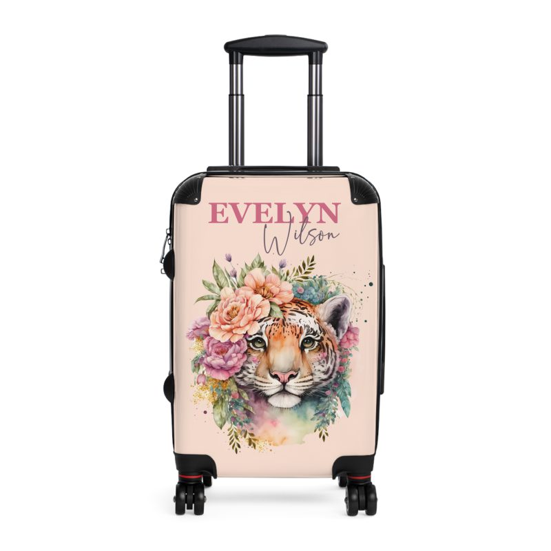 Custom Floral Tiger Suitcase - A bespoke blend of wild tiger motifs and personalized florals for the traveler with a unique style.