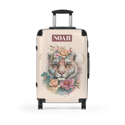 Custom Floral Tiger Suitcase - A bespoke blend of wild tiger motifs and personalized florals for the traveler with a unique style.