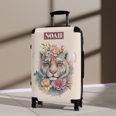 Custom Floral Tiger Suitcase - A bespoke blend of wild tiger motifs and personalized florals for the traveler with a unique style.