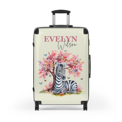 Zebra Custom Suitcase - A unique and personalized travel companion featuring a striking zebra design for a touch of wild elegance.