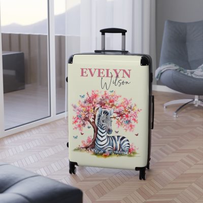 Zebra Custom Suitcase - A unique and personalized travel companion featuring a striking zebra design for a touch of wild elegance.