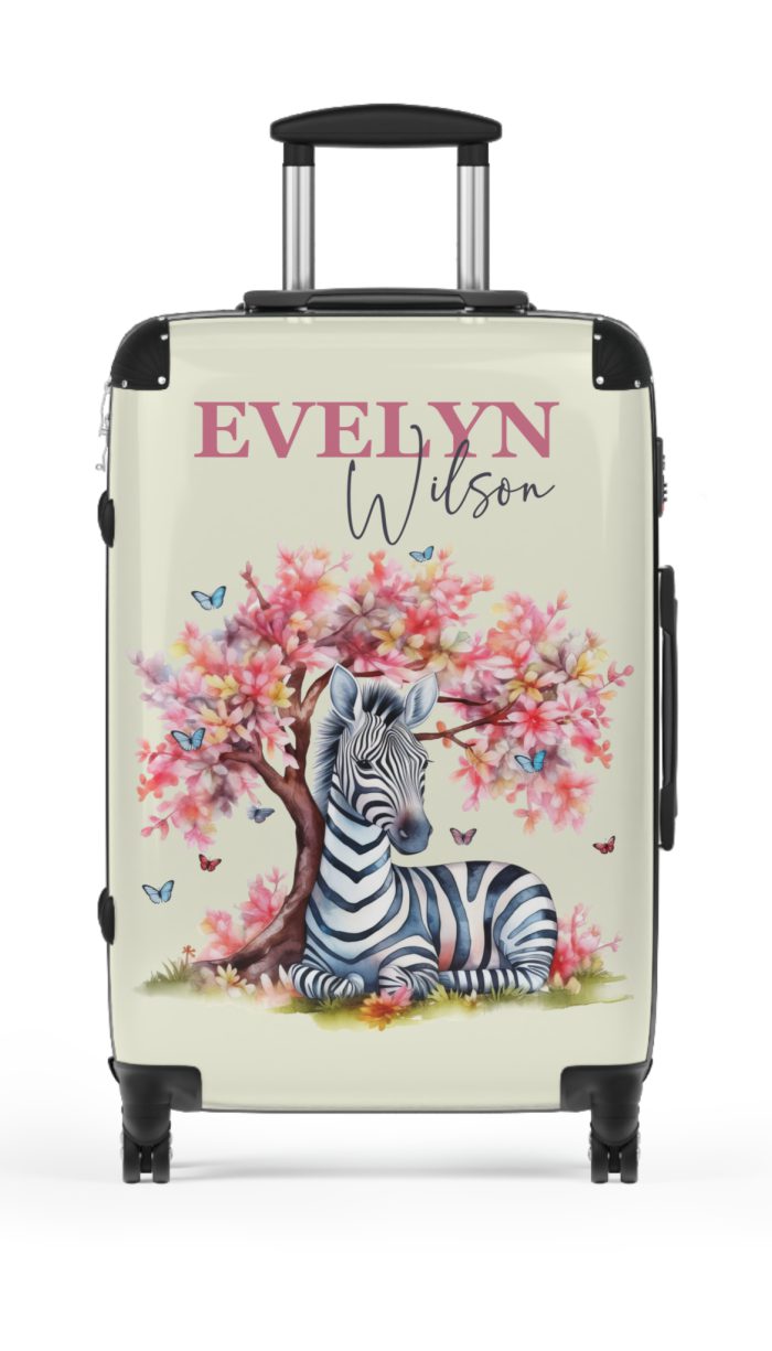 Zebra Custom Suitcase - A unique and personalized travel companion featuring a striking zebra design for a touch of wild elegance.