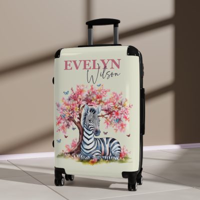 Zebra Custom Suitcase - A unique and personalized travel companion featuring a striking zebra design for a touch of wild elegance.