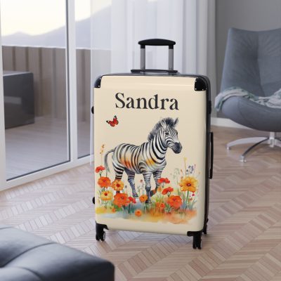 Zebra Custom Suitcase - A unique and personalized travel companion featuring a striking zebra design for a touch of wild elegance.