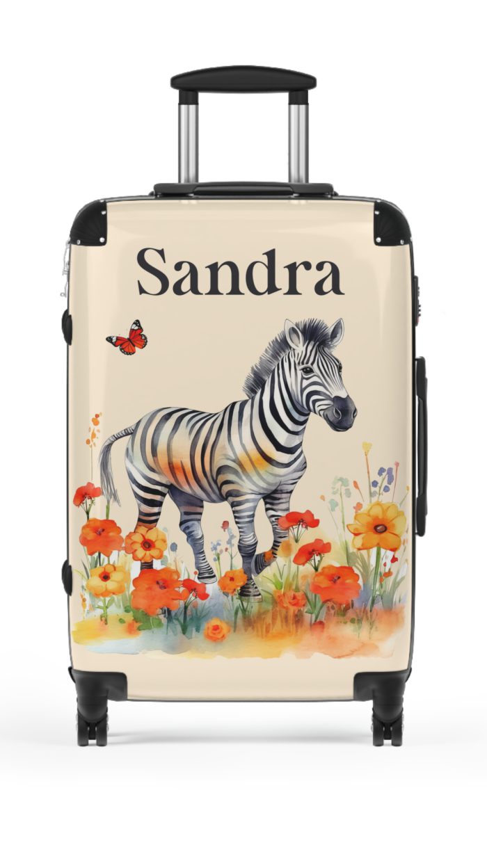 Zebra Custom Suitcase - A unique and personalized travel companion featuring a striking zebra design for a touch of wild elegance.