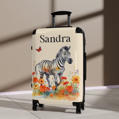 Zebra Custom Suitcase - A unique and personalized travel companion featuring a striking zebra design for a touch of wild elegance.