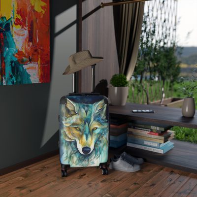 Celestial Wolf Suitcase - A unique and stylish travel companion adorned with celestial elements for cosmic explorers.