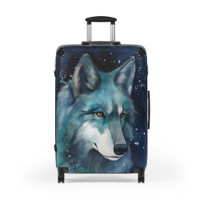 Celestial Wolf Suitcase - A unique and stylish travel companion adorned with celestial elements for cosmic explorers.