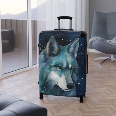 Celestial Wolf Suitcase - A unique and stylish travel companion adorned with celestial elements for cosmic explorers.