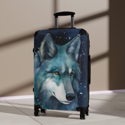 Celestial Wolf Suitcase - A unique and stylish travel companion adorned with celestial elements for cosmic explorers.