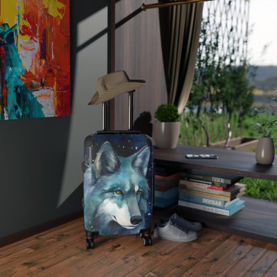 Celestial Wolf Suitcase - A unique and stylish travel companion adorned with celestial elements for cosmic explorers.