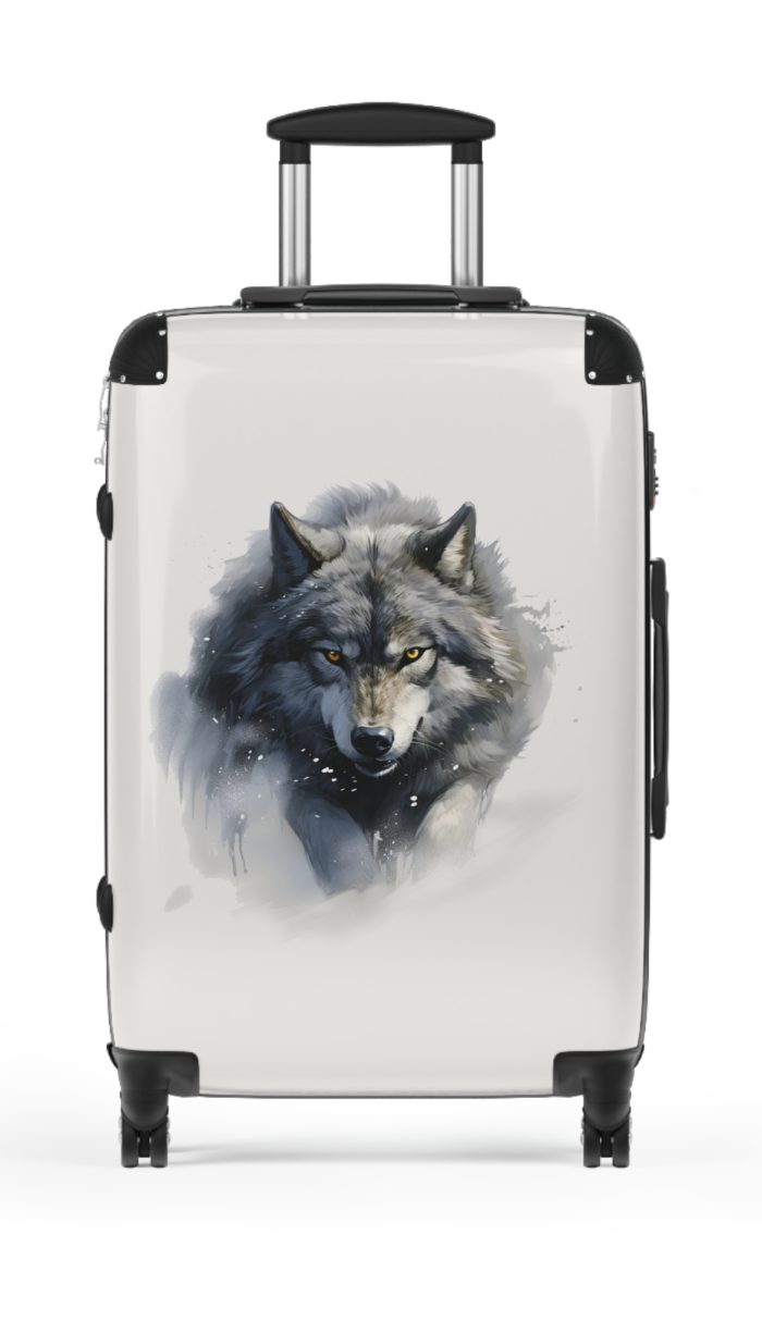 Snowy Wolf Suitcase - Stylish and sturdy luggage featuring a captivating snowy wolf design for your winter journeys.