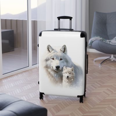 Snowy Wolf Suitcase - Stylish and sturdy luggage featuring a captivating snowy wolf design for your winter journeys.