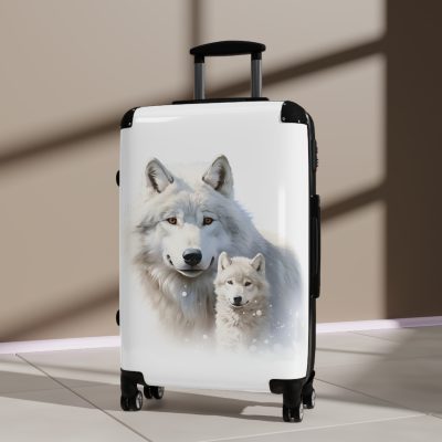 Snowy Wolf Suitcase - Stylish and sturdy luggage featuring a captivating snowy wolf design for your winter journeys.