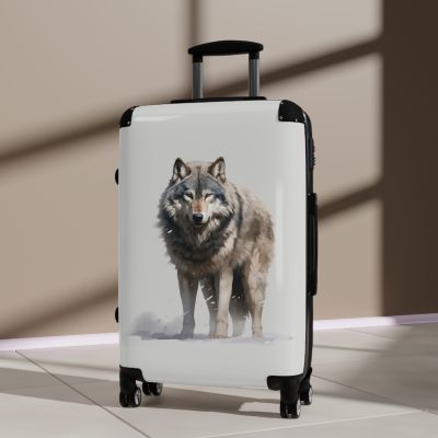 Snowy Wolf Suitcase - Stylish and sturdy luggage featuring a captivating snowy wolf design for your winter journeys.